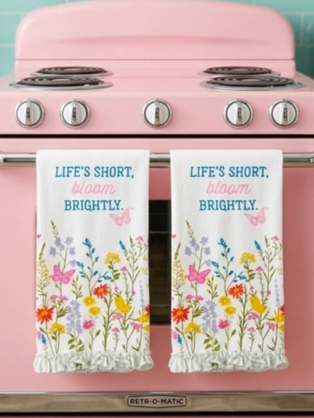 DOLLY PARTON 'Life's Short, Bloom Brightly' Floral Kitchen Towels - Pink Accents
